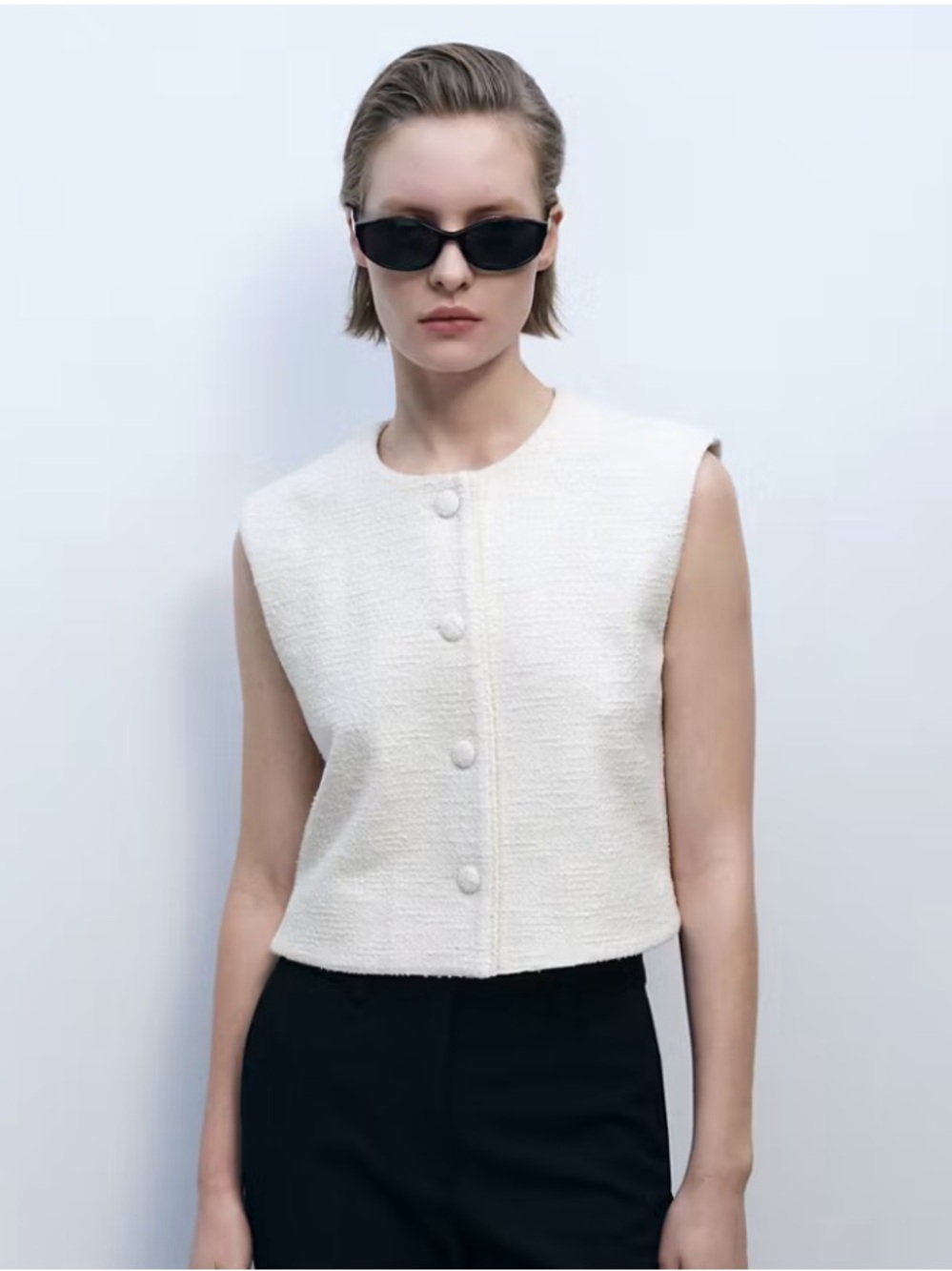Mango Tweed Waistcoat With Buttons